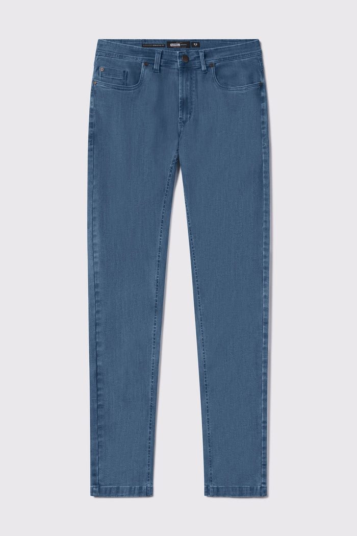 Mens Straight Athletic Fit Jeans 2.0 - Light Wash - photo from front flat lay #color_light-wash