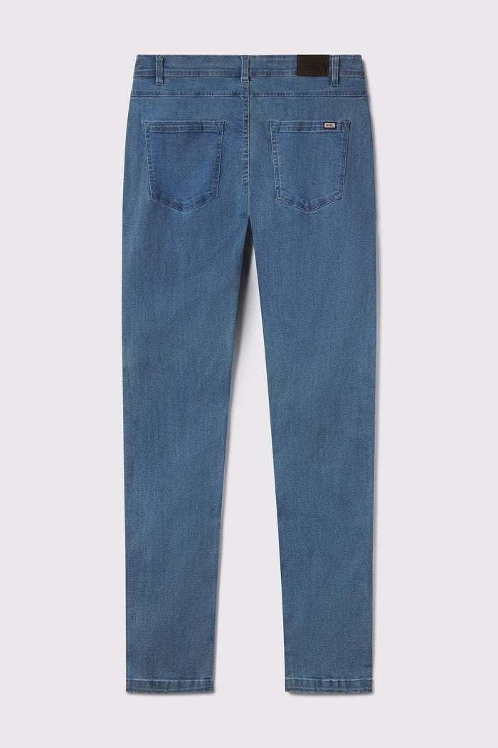 Mens Straight Athletic Fit Jeans 2.0 -Light Wash - photo from back flat lay #color_light-wash