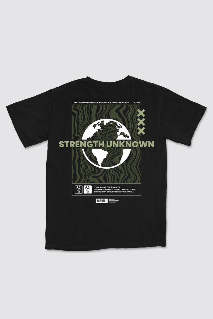 Strength Unknown Essence Tee - Black - photo from back flat lay #color_black