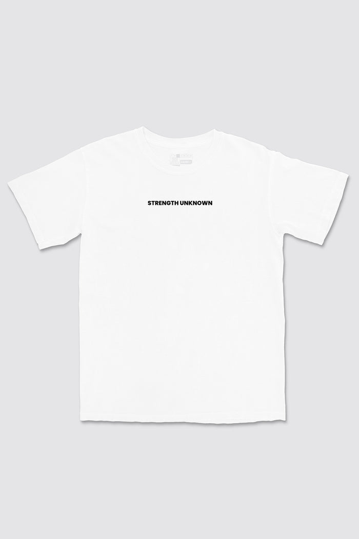 Strength Unknown Essence Tee - White - photo from front flat lay #color_white