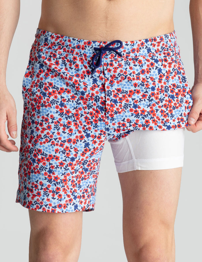 Swim Shorts - Red & Blue Trustaflowers (Yachtstock '77)
