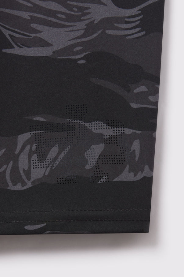 Ultra Short - Black Tiger Stripe - photo from back logo flat lay #color_black-tiger-stripe