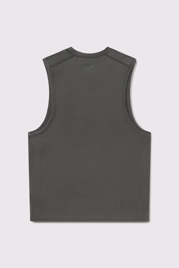 Ultralight Muscle Tank - Charcoal - photo from back flat lay #color_charcoal