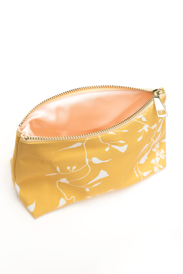 Yellow Makeup Bag with Floral Print | Majestic Yellow