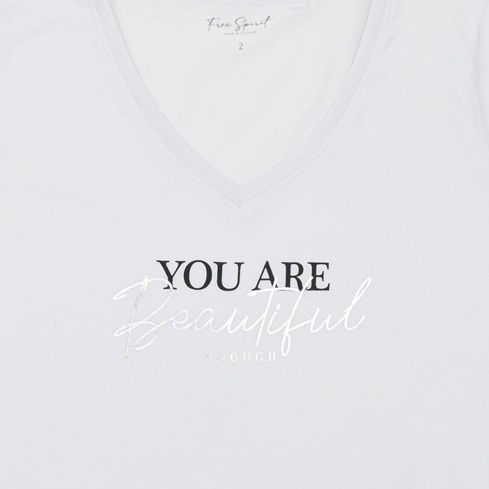 חולצה עם צווארון וי הדפס נצנץ You Are Beautiful נשים