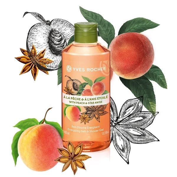 Yves Rocher Energizing Bath and Shower Gel Peach & Star Anise 400 ml
